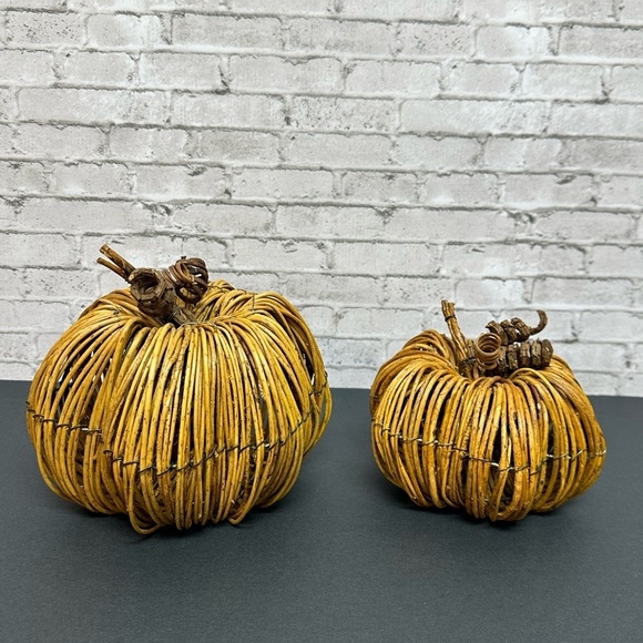 Grapevine Pumpkin Lot Of 2 Woven Holiday Decor Thanksgiving Fall Decorations - Picture 2 of 9